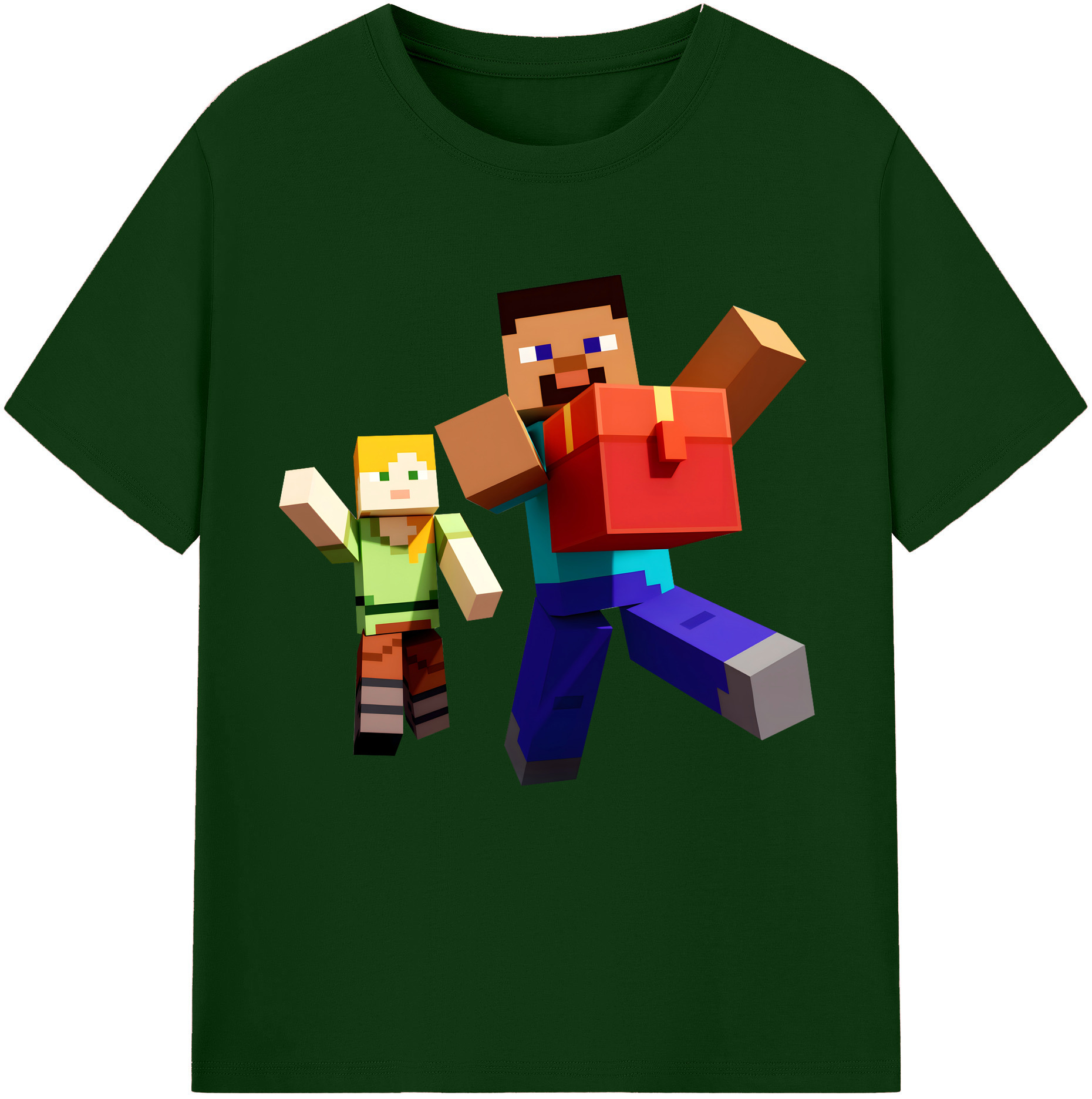 （画像用） マインクラフト ブロックの世界 Minecraft MC Block world 綿100％半袖Tシャツ（フロントプリント）